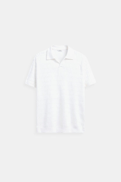 Witte Gebreide Polo Shirt met Textuur - StudioMarella