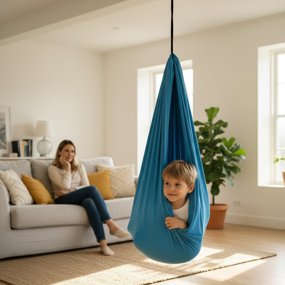 Sensorische Schommel Hangmat Kinderen Elastisch Stof Blauw Grijs Rood Paars 100x280 150x280cm