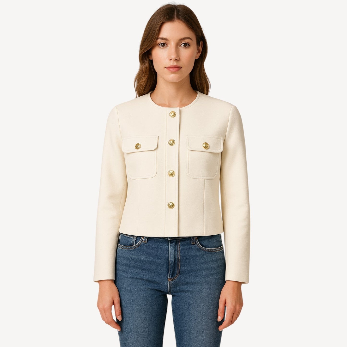 Dames Jas Kort Elegance Goudkleurige Knopen - StudioMarella