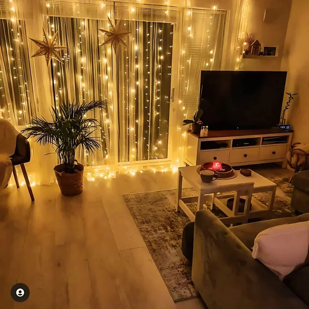 LED Gordijnverlichting Warm Wit 300 Lampjes 3x3m Waterdicht Sfeerverlichting Tuin Balkon Feest Decoratie