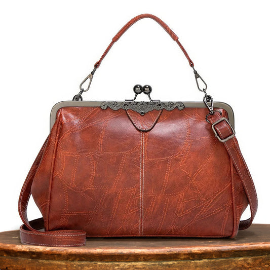 Vintage Handtas met Kliksluiting Retro Clutch Dames Avondtas Feesttas Schoudertas Elegant Design Bruin Zwart