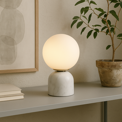 Hindsa Tafellamp Marmer Glas Ø15xH9 Warm Licht 3000K Tafellamp Nachtkastje Woonkamer Design Verlichting Minimalistisch Scandinavisch