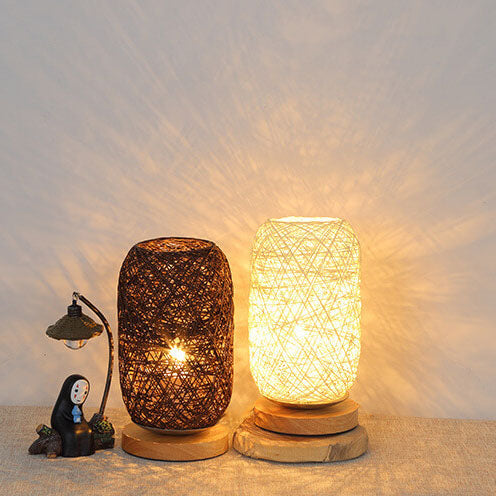 Scandinavische Tafellamp met Natuurlijke Rotan & Houtafwerking Japandi-Stijl