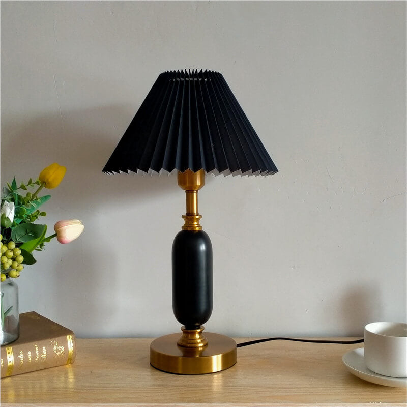 Tafellamp Geplooide Kap Metaal Goud Zwart Wit 28x46cm E12 Slaapkamer Woonkamer Retro