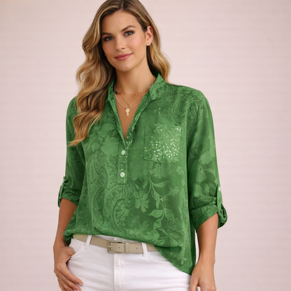 Vrouwelijke Overslagkraag Blouse Elegante Comfortabele Stof