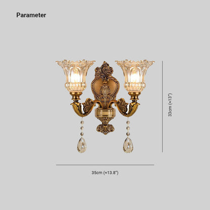 Vintage Wandlamp Goud Glas Dubbele Klassiek Warm Wit Licht Binnenwandlamp E14 Slaapkamer Woonkamer Hal Decoratief Verlichting Muurlamp