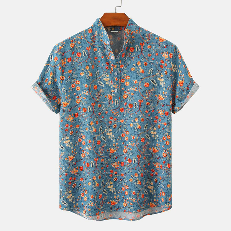 Mannen Overhemd Korte Mouwen Bloemenprint Zomer - StudioMarella