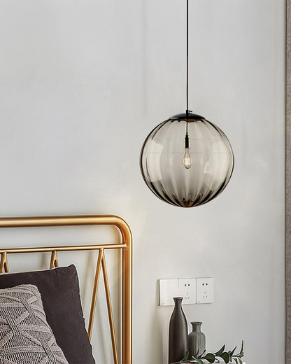 Glazen Hanglamp Bol met Structuur Grijs Bruin Rood Groen Amber Eetkamer Woonkamer