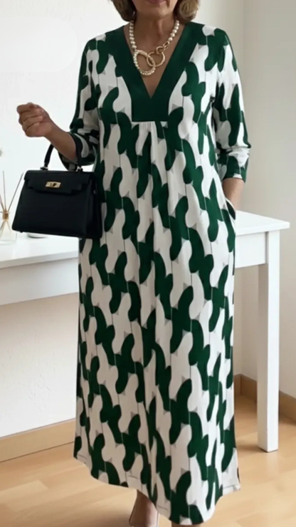 Vrouwen Maxi Jurk Met V-Hals en 3/4 Mouwen Elegant Zwart