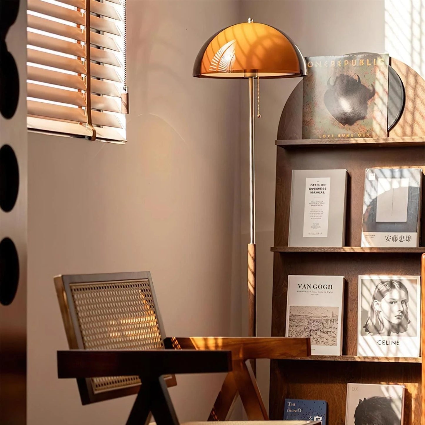 Tavino vloerlamp hout metaal amber woonkamer leeslamp retro design sfeerverlichting moderne staande lamp