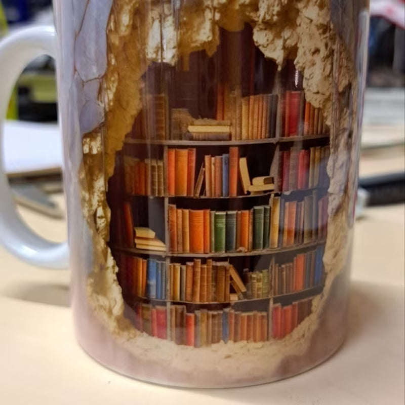 Keramische Mok met 3D-Boekenplankdesign – Gezellige Mokken voor Boekenliefhebbers