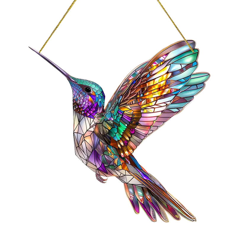 Decoratieve Kolibrie Zonnevanger 20x20cm Gekleurd Acryl Raamhanger Vogelmotief Prisma Effect Tuindecoratie
