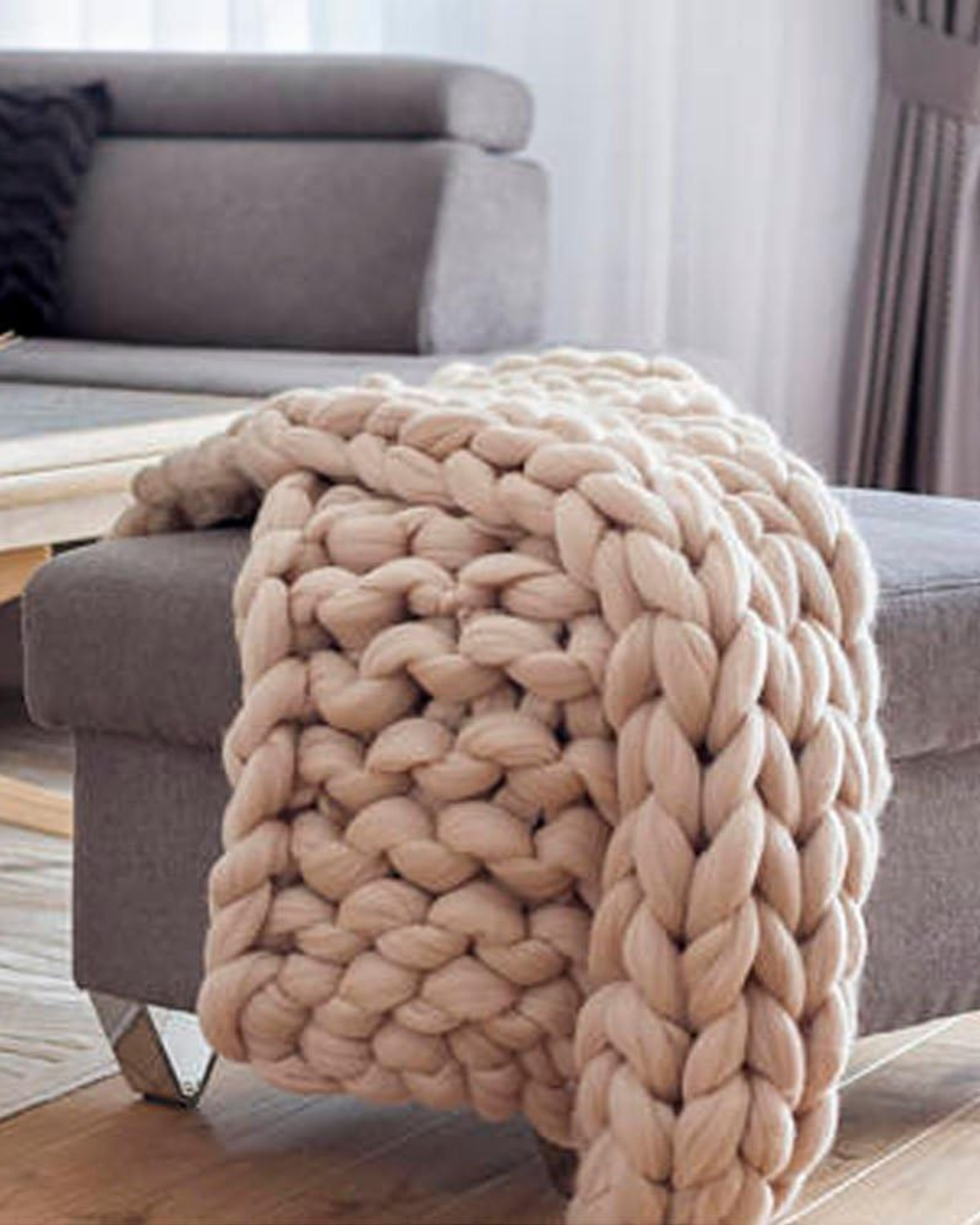 Handgebreid Chunky Plaid – Dik Gebreide Deken in Zachte Chenille voor Bank en Bed
