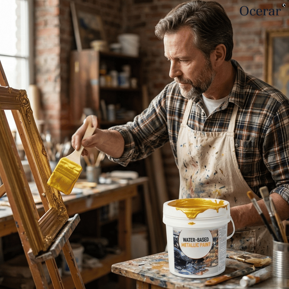 Metallic Bladverf met Penseel – Premium Goud en Zilver Metaaleffect voor Creatieve Projecten – Waterbasis Decoratieverf 200g