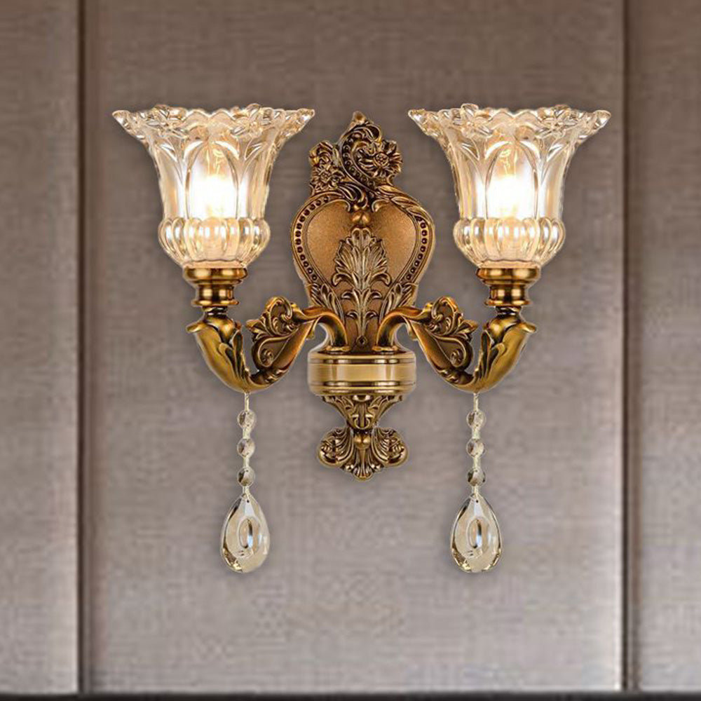Vintage Wandlamp Goud Glas Dubbele Klassiek Warm Wit Licht Binnenwandlamp E14 Slaapkamer Woonkamer Hal Decoratief Verlichting Muurlamp
