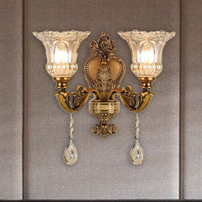 Vintage Wandlamp Goud Glas Dubbele Klassiek Warm Wit Licht Binnenwandlamp E14 Slaapkamer Woonkamer Hal Decoratief Verlichting Muurlamp