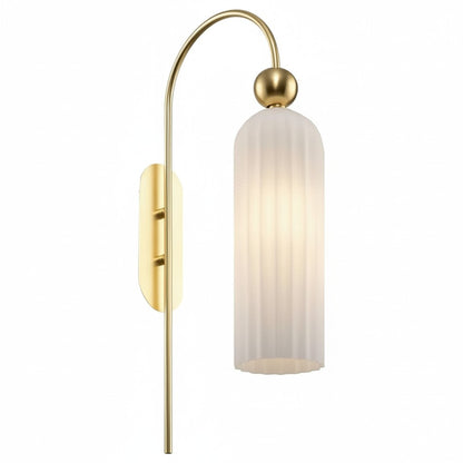 Geribbelde Glazen Wandlamp Cilindervorm met Gouden Fitting voor Gang, Slaapkamer, Woonkamer