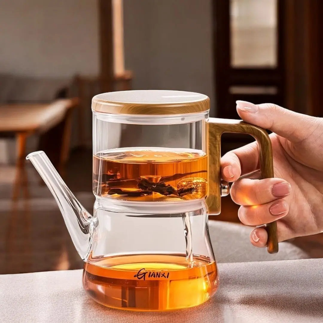 Glazen Theepot Magnetisch Filter Borosilicaat Houten Handvat 740ml Losse Thee