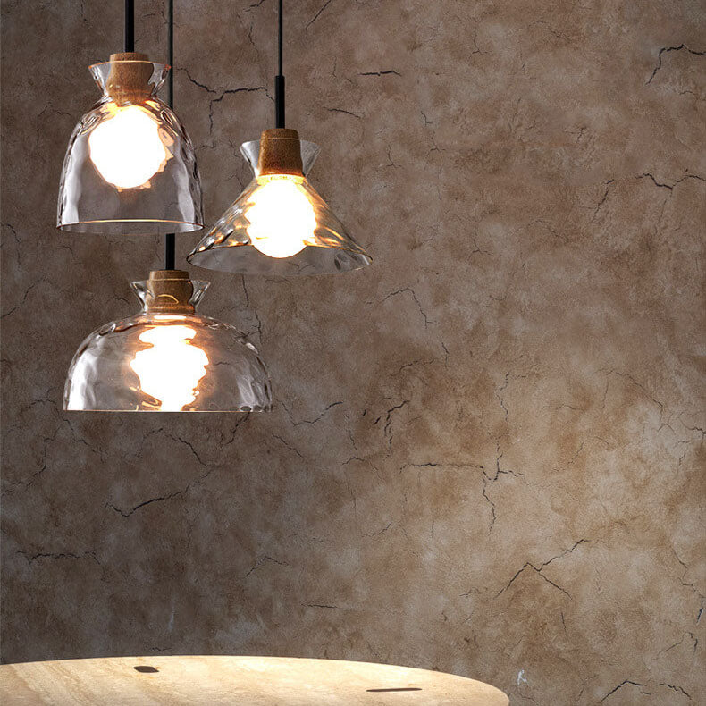 Hanglamp Glas Hout Transparant E26 Woonkamer Slaapkamer Eetkamer Pendellamp Glazen Kap Bell Cone Bowl Industrieel Retro