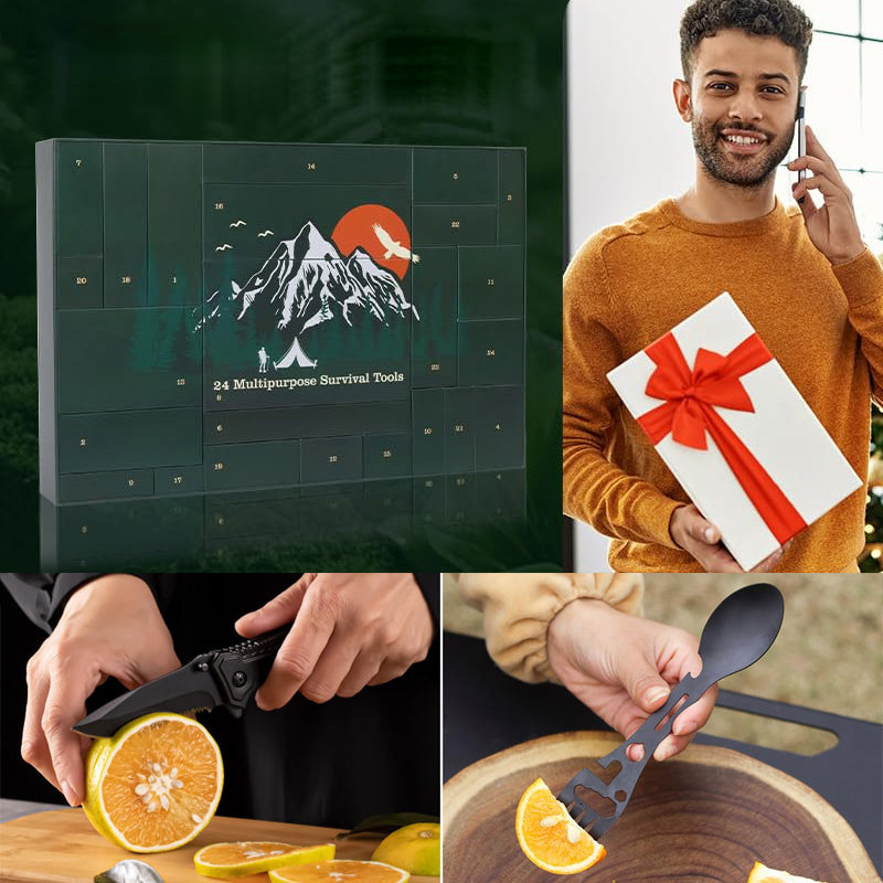 Outdoor Survival Adventskalender 24 Dagen – Compleet Overlevingsset met Gadgets en Gereedschap voor Avonturiers