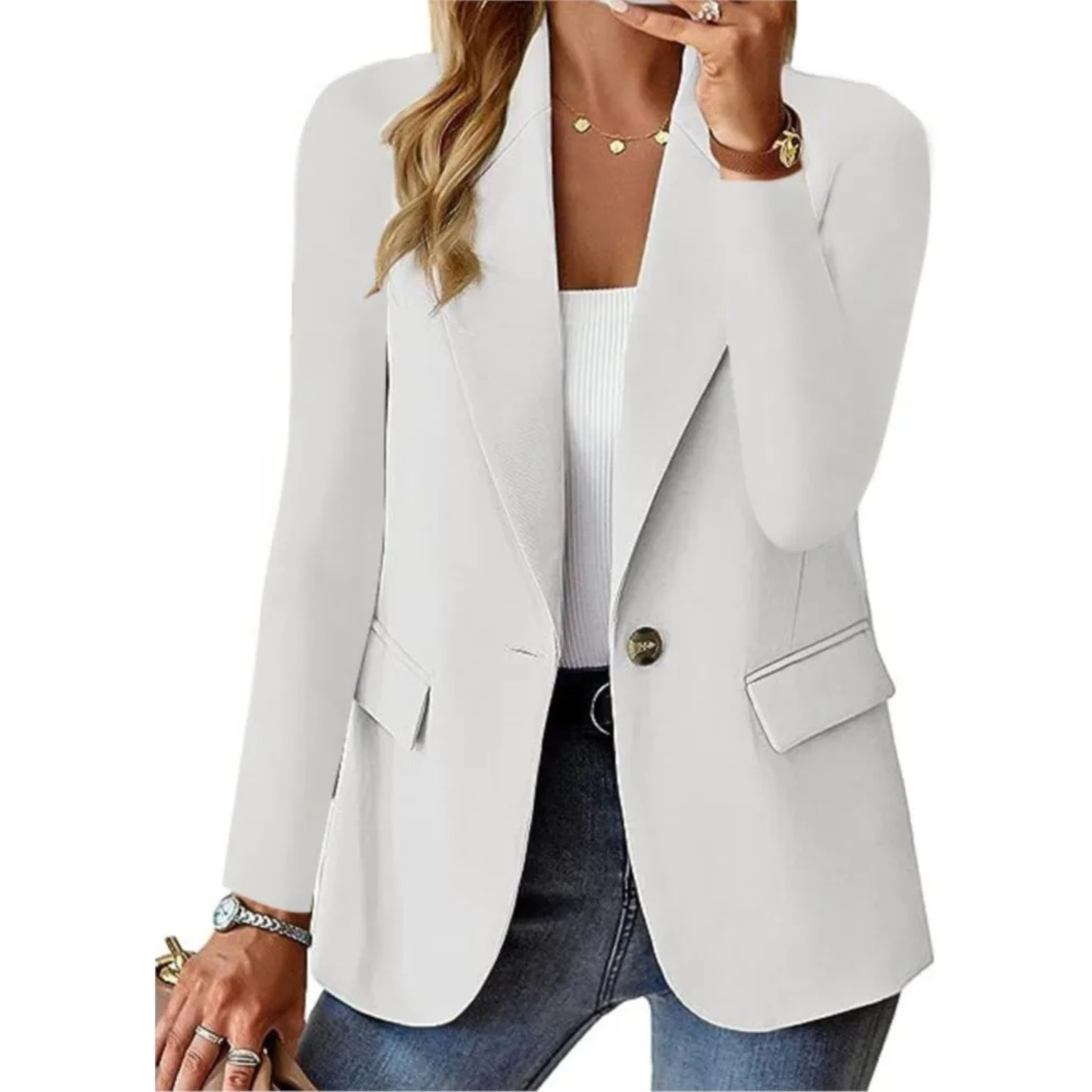 Dames Blazer Met Gesp en Zakken Trendy Design - StudioMarella