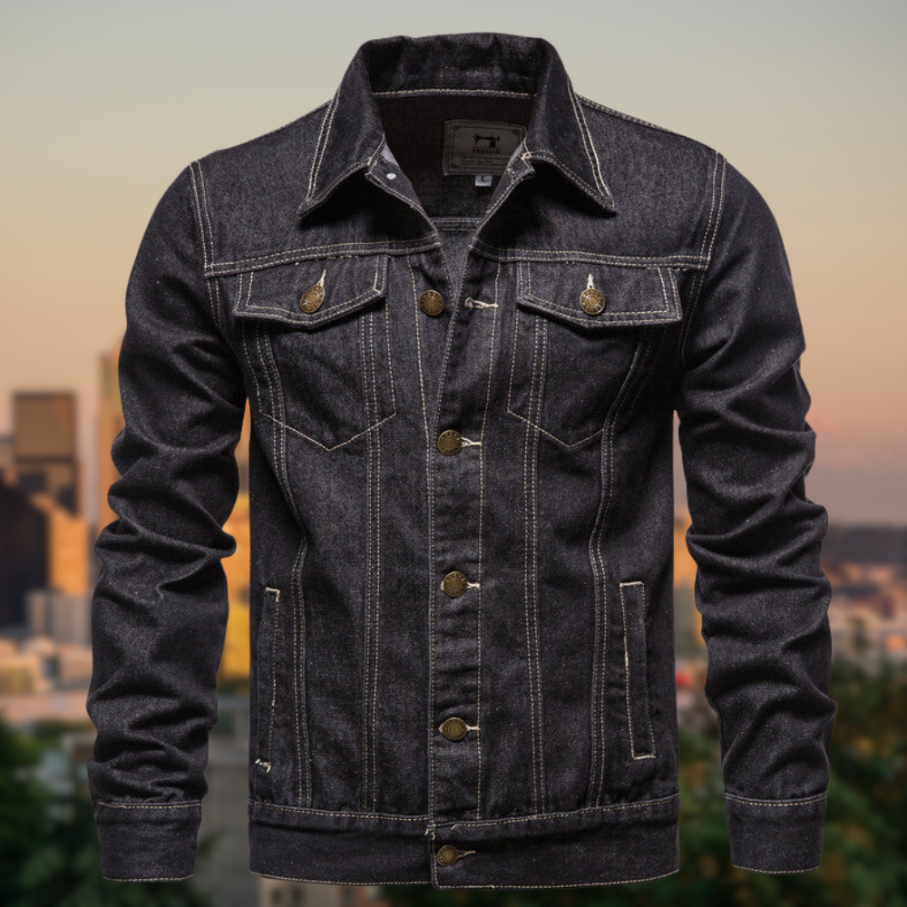 Blauwe Denim Jacket voor Mannen Donkerblauw Stevig - StudioMarella