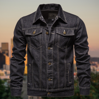 Blauwe Denim Jacket voor Mannen Donkerblauw Stevig - StudioMarella