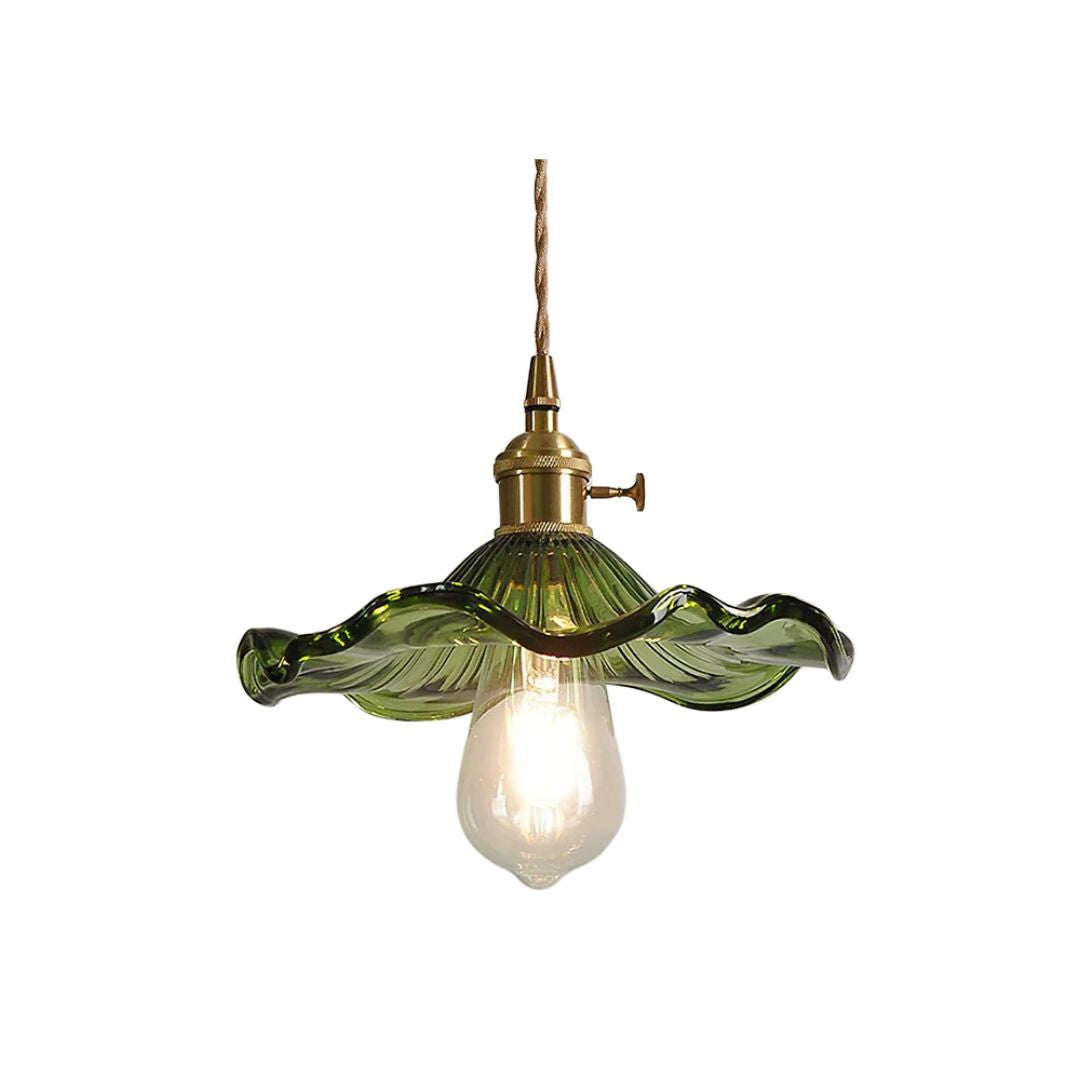 Hanglamp Glas E27 23cm Groen Messing Bloemvorm Eettafel Slaapkamer Retro Verlichting Vintage Hanglamp