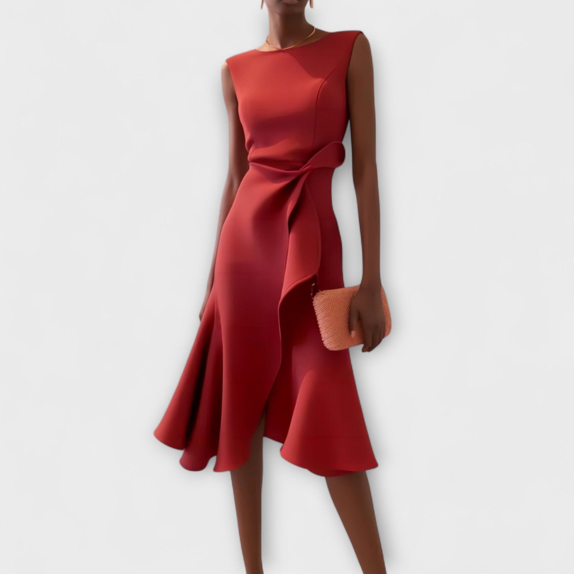 Midi Jurk Asymmetrisch Gedrapeerd Rood - StudioMarella