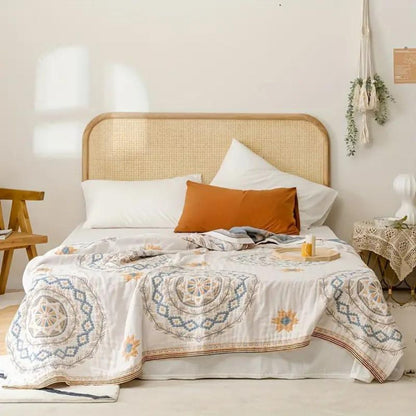 Katoenen Plaid met Mandala-Patroon – Boheems Decoratieve Deken voor Bank en Bed – 152×203 cm en 203×231 cm
