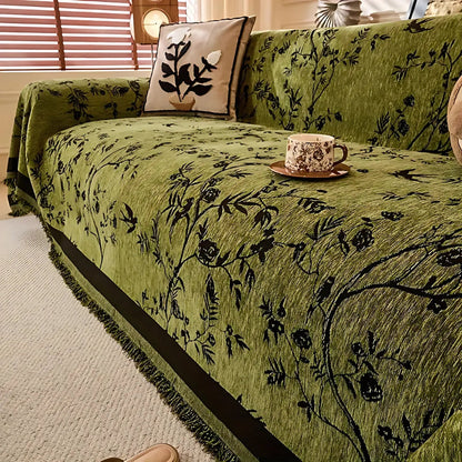 Premium Chenille Bankdeken met Bloemdessin en Kwastjes – Comfortabele Sofahoes voor Woonkamer en Lounge