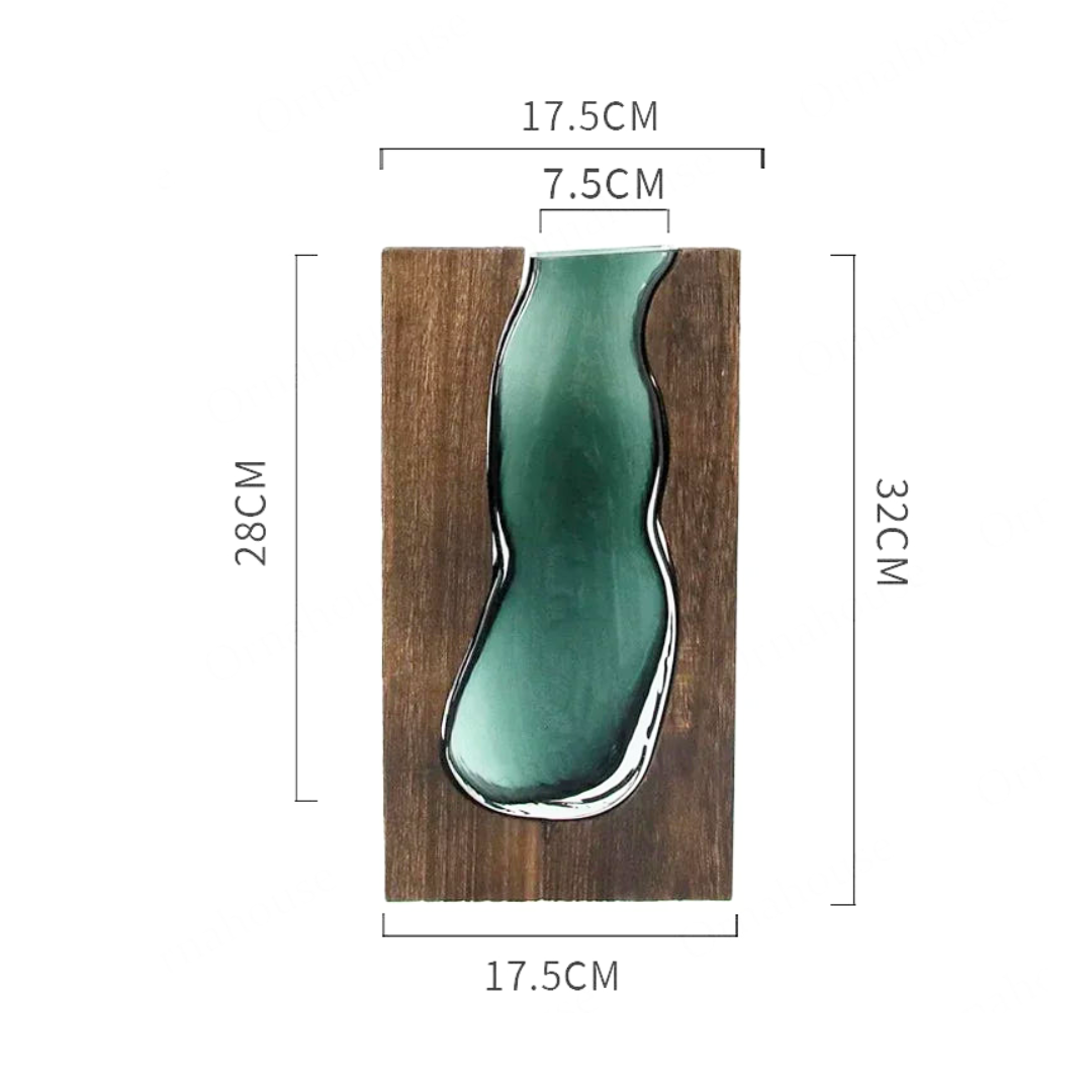 Glazen vaas met natuurlijke houtrand live edge stijl Scandinavisch design decoratief voor bloemen