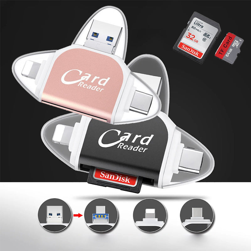 Kaartlezer 4 In 1 USB C Lightning SD Micro SD USB 3.0