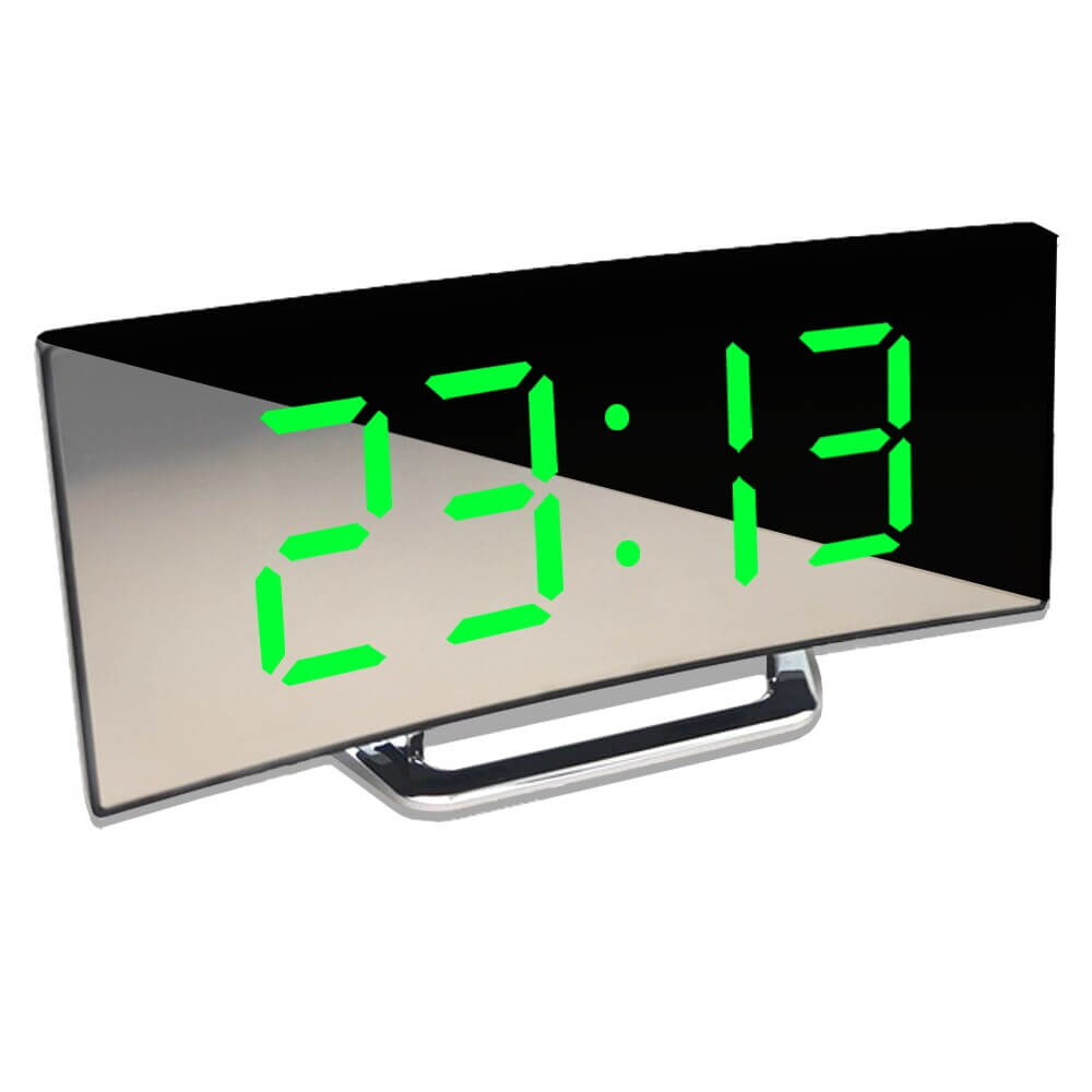 Moderne gebogen led wekkerklok met dimbare digitale display en snoozefunctie voor slaapkamer en bureau