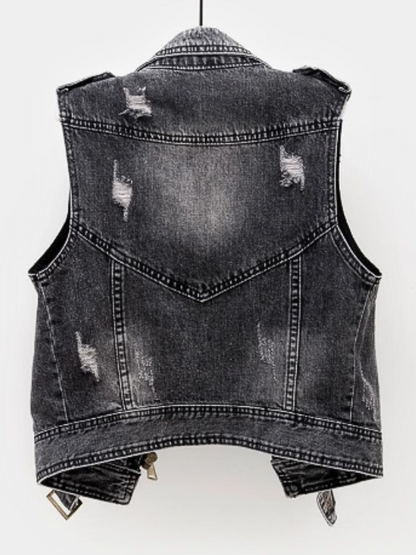 Blauw Leer Damesjasje Trendy Kort Model