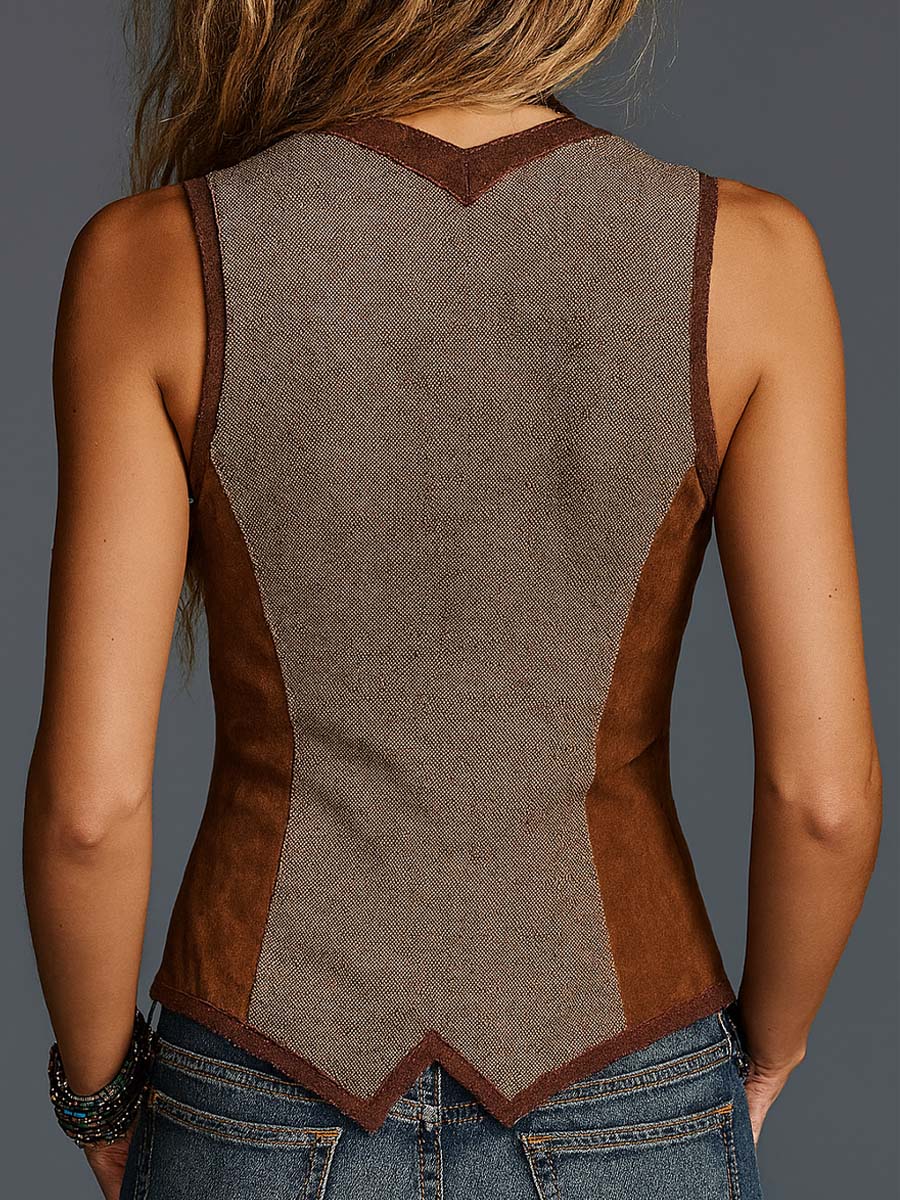 Dames Suède Gilet Patchwork Boho Stijl