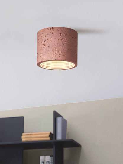 Cilindrische plafondlamp van travertijn – LED verlichting voor moderne interieurs