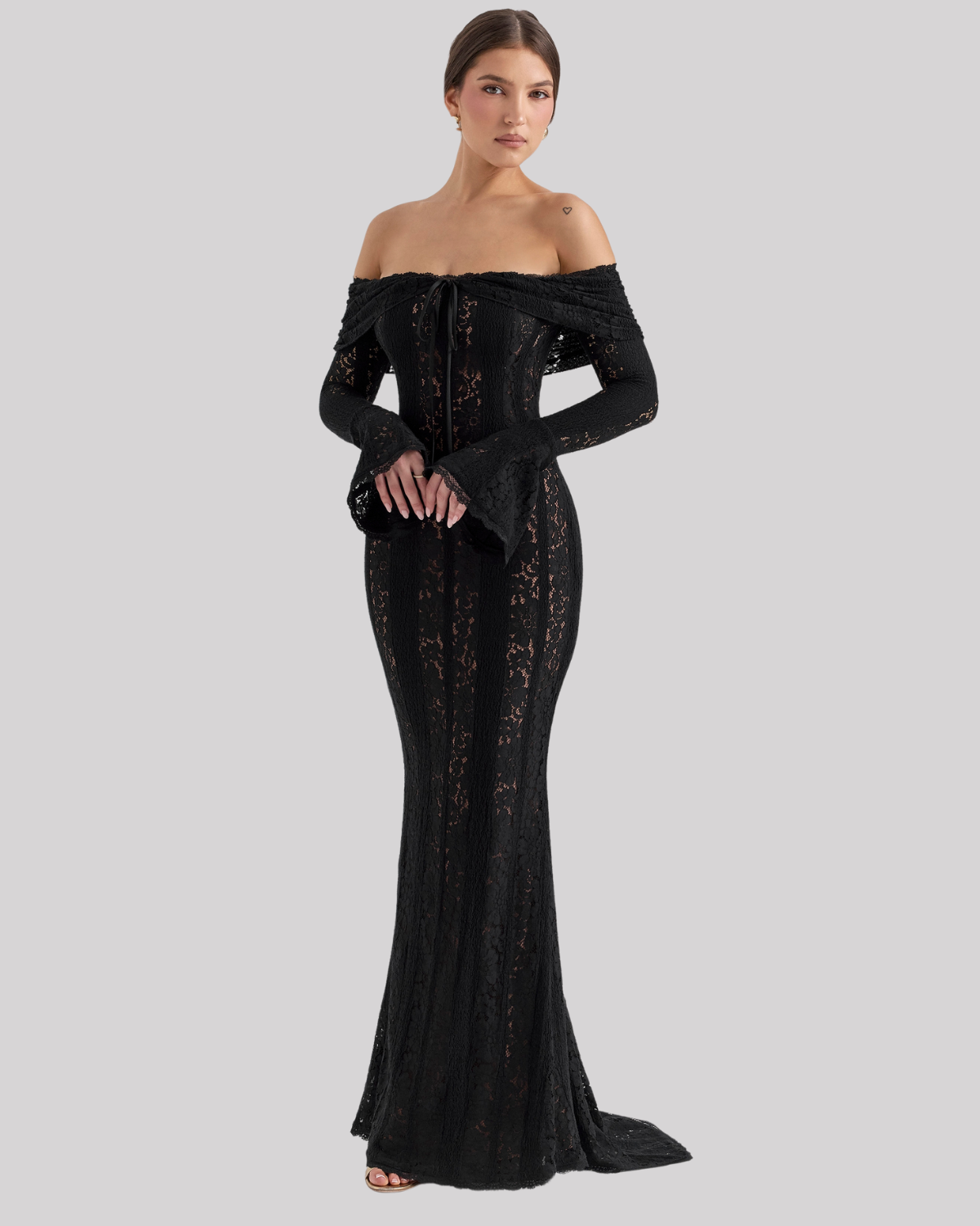 Luxe Kanten Maxi Jurk Off Shoulder