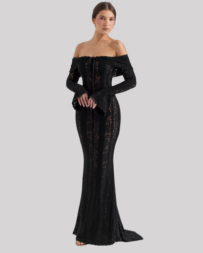 Luxe Kanten Maxi Jurk Off Shoulder