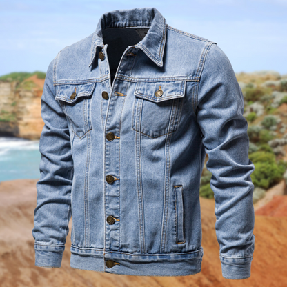 Blauwe Denim Jacket voor Mannen Donkerblauw Stevig
