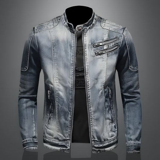 Heren Leren Jas Biker Model Denim Look - StudioMarella