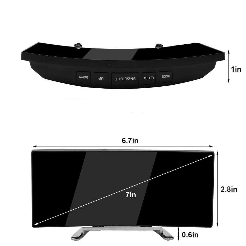 Moderne gebogen led wekkerklok met dimbare digitale display en snoozefunctie voor slaapkamer en bureau