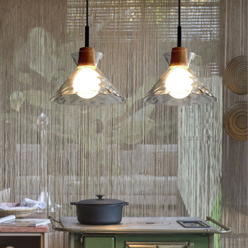 Hanglamp Glas Hout Transparant E26 Woonkamer Slaapkamer Eetkamer Pendellamp Glazen Kap Bell Cone Bowl Industrieel Retro