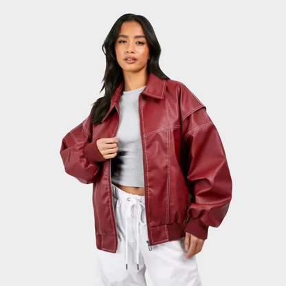 Oversized Bomberjack met Contrasterende Stiksels en Kap - StudioMarella