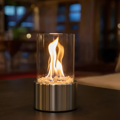 Tafelkachel op Bio-ethanol – Rookvrije Haard met Glazen Cilinder in Zwart, Wit of Zilver – Modern Design voor Binnen en Buiten