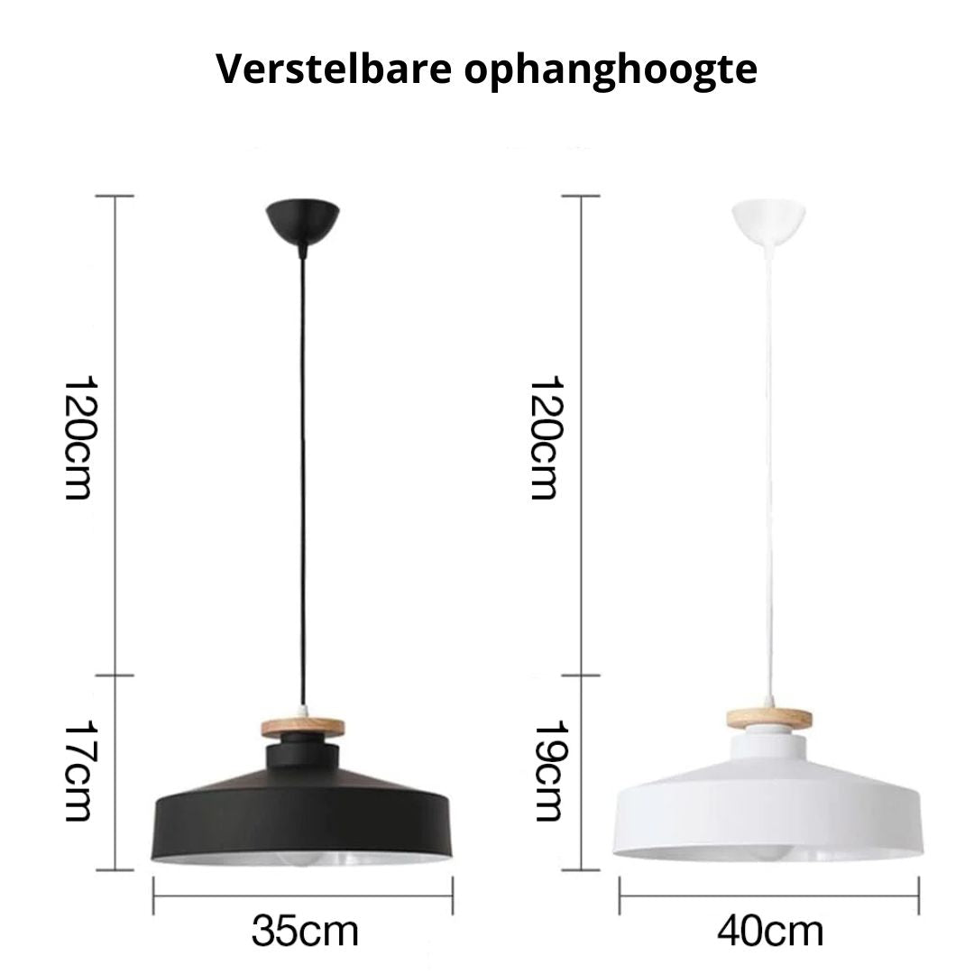 Hanglamp met Houten Kap en Aluminium Accent – Scandinavisch Design voor Eetkamer en Woonkamer