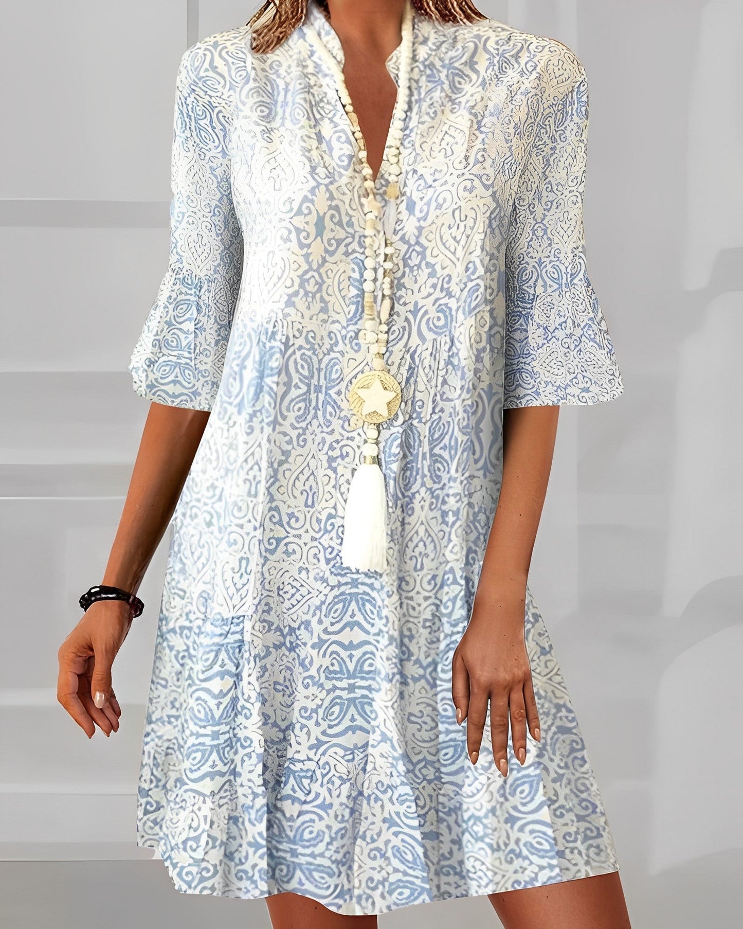 Jurk met Print Ademend en Elegante Stof