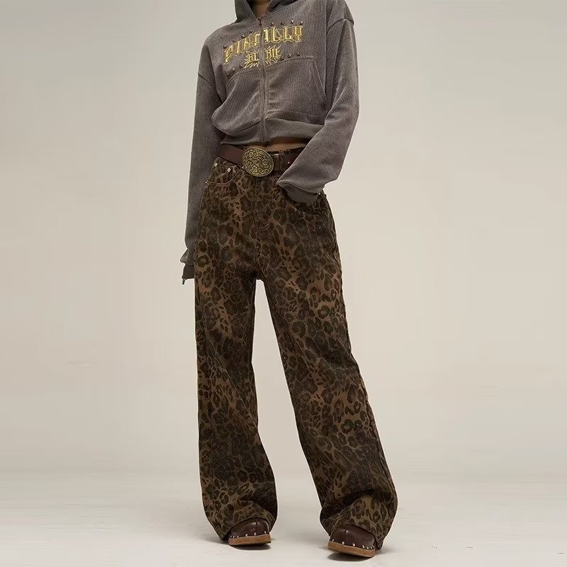 Dames Jeans Luipaard Print Hoge Taille Wijde Pijpen - StudioMarella
