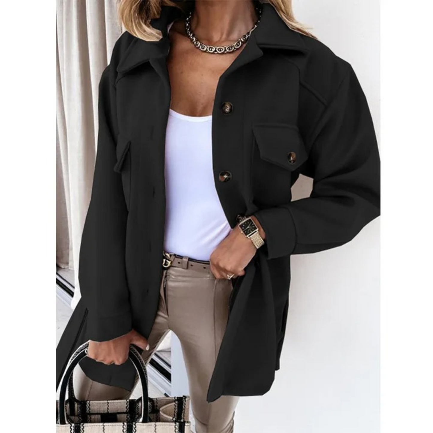 Blauwe Fleece Jas Lange Herenjas Met Kraag