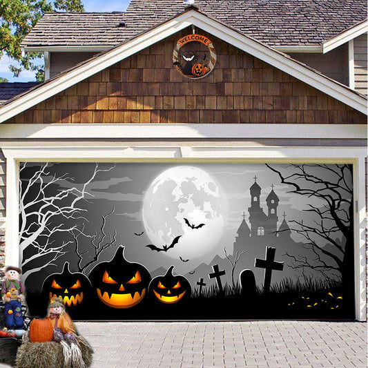 Halloween Garagedeur Decoratie Spookachtige Bedrukking Schaduwdoek Herbruikbaar Horror Sfeer Doek Waterdicht Buiten Feestversiering
